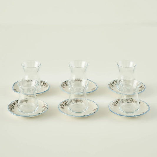 Vintage Tea Glass Set with Saucers (6-Piece)