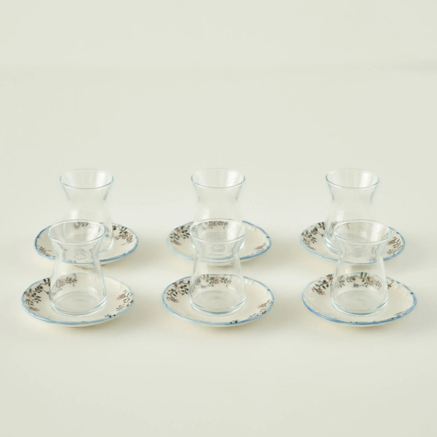 Vintage Tea Glass Set with Saucers (6-Piece)