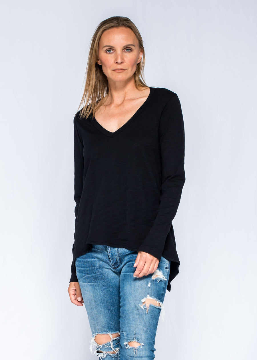 Sexy Deep V-Neck Shrunken Boyfriend Long Sleeve - Black / XS