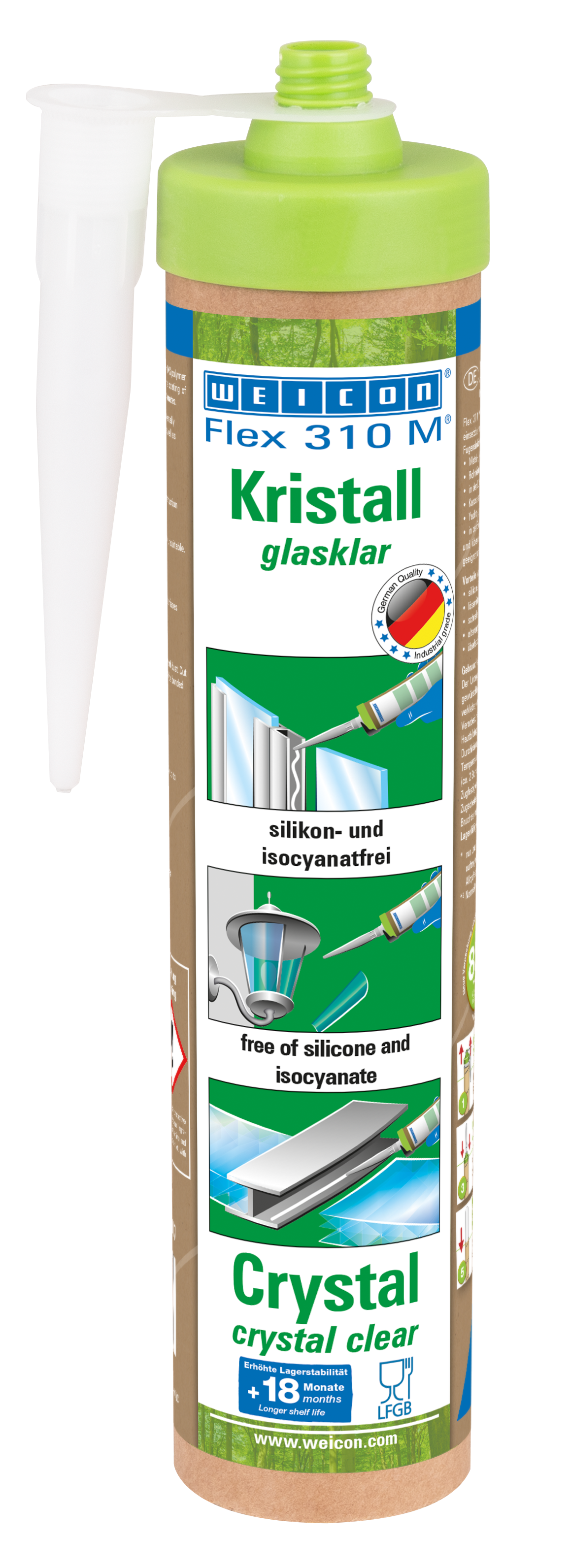 WEICON Flex 310 M Kristall Montagekleber 280 ml, MS-Polymer, elastisch, silikonfrei, transperent