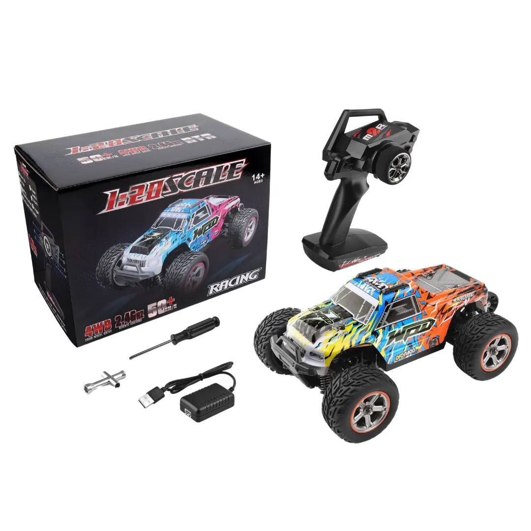 WLTOYS 204006 RC Car 1/20 Scale 4WD Off-Road 2.4G RTR 50km/h High Speed w/ LED Front Light - Passion Orange