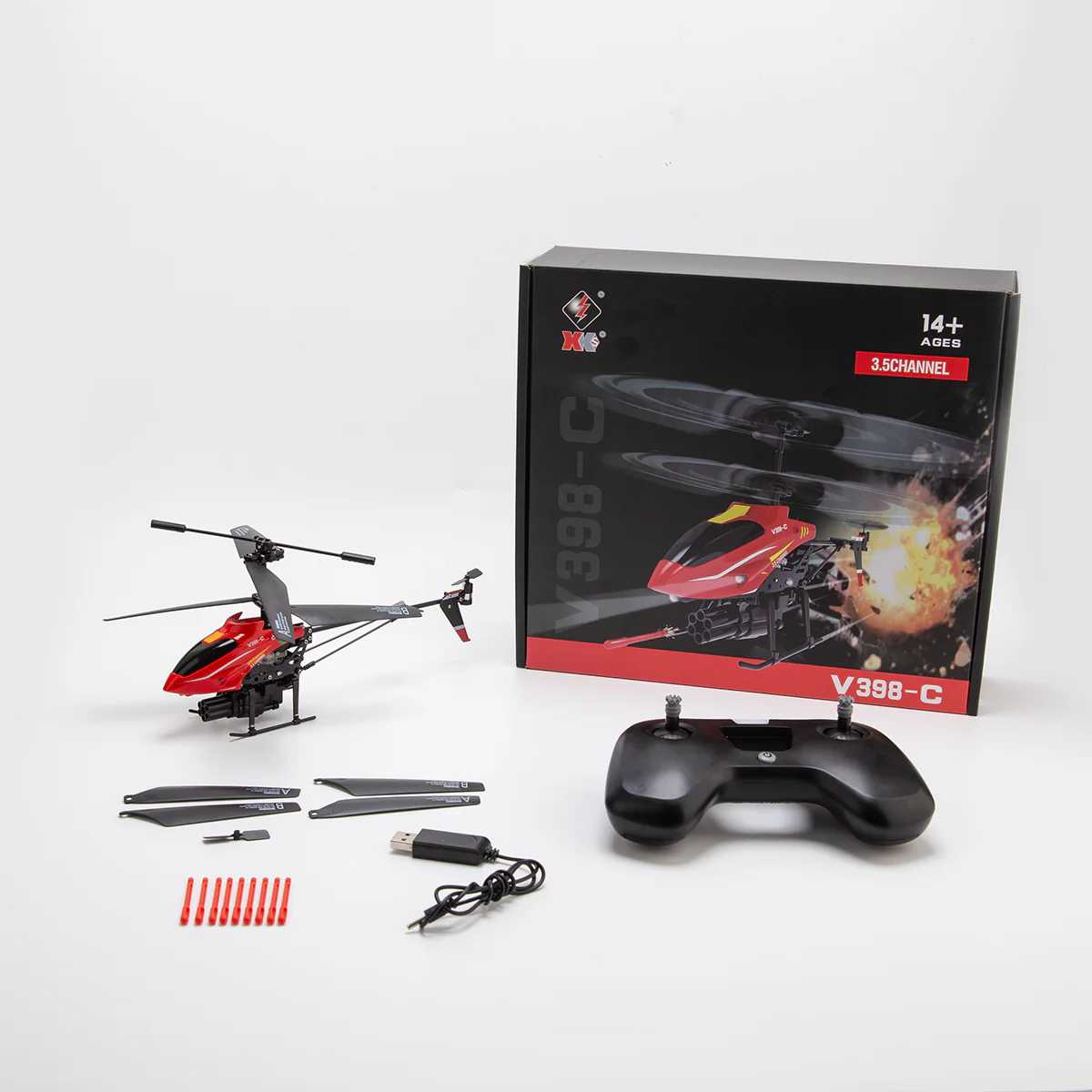 New - WLTOYS XK V398-C RC Helicopter with Missile Launch, 6-Axis Gyro & Altitude Hold - XK V398-C (1 Battery)
