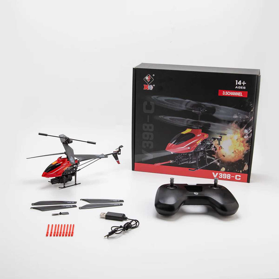 New - WLTOYS XK V398-C RC Helicopter with Missile Launch, 6-Axis Gyro & Altitude Hold - XK V398-C (1 Battery)
