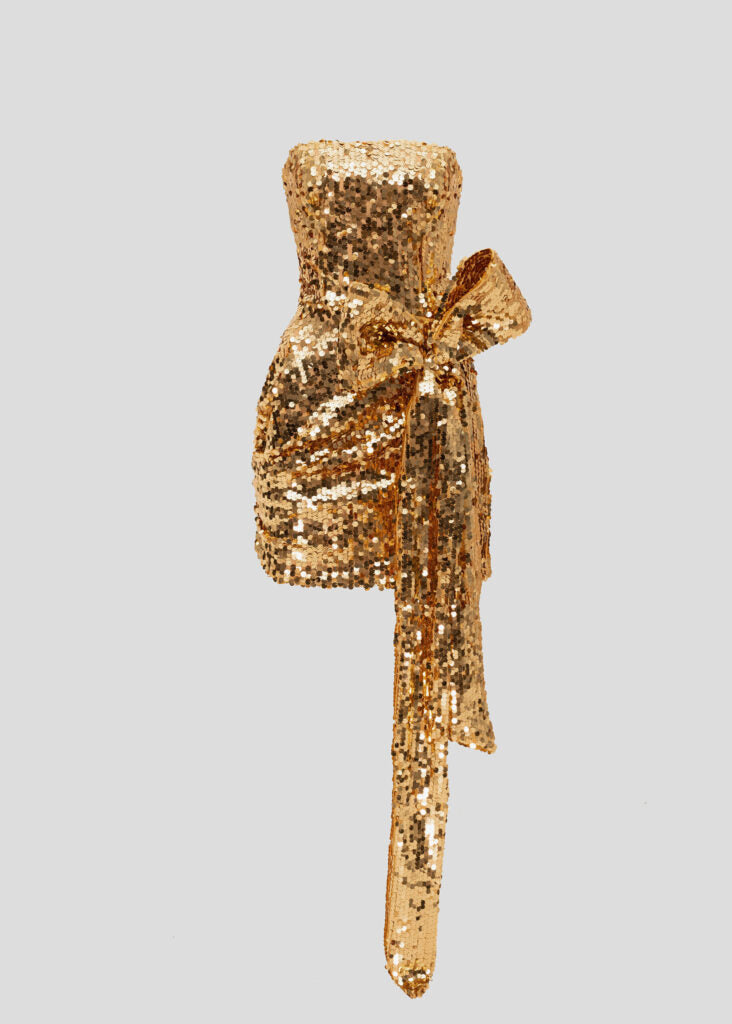 Gold mini dress with bow