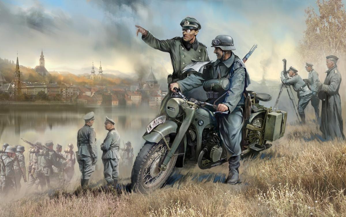 Germ.WWII Solo Motorrad R12 m. Figuren